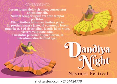 Banner, poster dedicated to the Navratri holiday! Dancing girls in national costumes. Happy Durga Puja