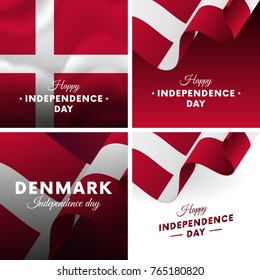 Banner or poster of Denmark independence day celebration. Super set. Waving flag. Vector illustration.