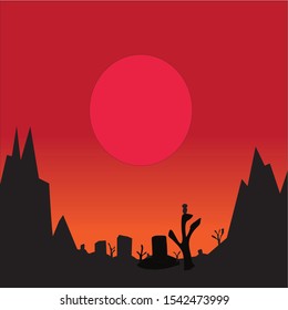 a banner or poster design depicting the atmosphere of a grave burial as a symbol of the halloween celebration - vector