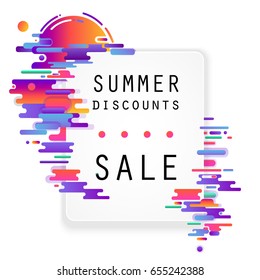 Banner, poster or design element for an advertisement. Modern style abstraction with composition made of various rounded shapes in color. Vector abstract depicting sun, glare of the sun on the water