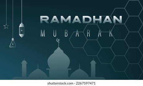 banner poster design for ramadan mubarak celebration. with a minimalist theme but still modern. very suitable for wallpaper and other purposes