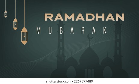 banner poster design for ramadan mubarak celebration. with a minimalist theme but still modern. very suitable for wallpaper and other purposes