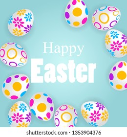 banner poster with easter eggs on blue background