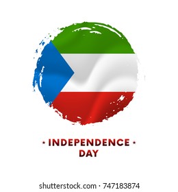 Banner or poster of Equatorial Guinea Independence Day celebration. Waving flag of Equatorial Guinea, brush stroke background. Vector illustration.