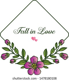 Banner or poster fall in love, with art of purple flower frame. Vector