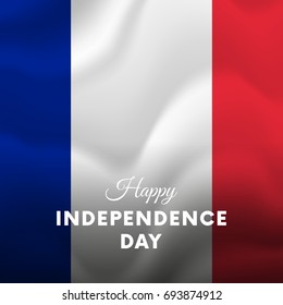 Banner or poster of France independence day celebration. Waving flag. Vector illustration.