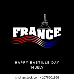 Banner or poster for the French National Day. 14th of july Happy Bastille day card. Abstract line france flag color 