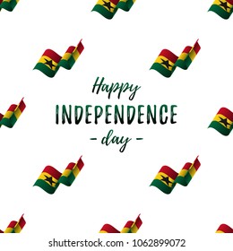 Banner or poster of Ghana independence day celebration. Seamless pattern with waving flag. Ghana flag. Vector illustration.