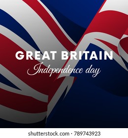 Banner or poster of Great Britain independence day celebration. Waving flag. Vector illustration.