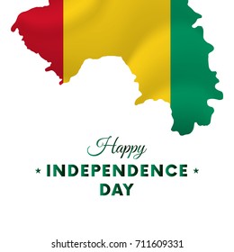 Banner or poster of Guinea independence day celebration. Guinea map. Waving flag. Vector illustration.
