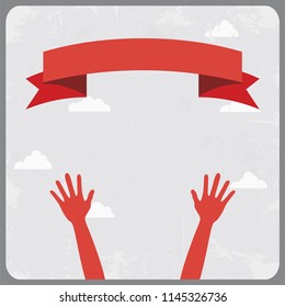 Banner poster with hands concept background template. Vector illustration.