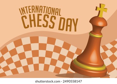 Banner Poster International Chess Day with Pieces and Chessboard in July 20th Celebration. Holiday concept Template for background, banner, card, poster with text inscription