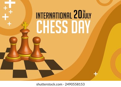 Banner Poster International Chess Day with Pieces and Chessboard in July 20th Celebration. Holiday concept Template for background, banner, card, poster with text inscription