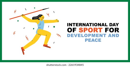 A banner or poster, International Day of Sport for Development and Peace. Javelin throwing. Summer Banner background. Physical activity, healthy well being concept. Vector illustration.