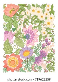 Banner, poster, invitation or background with abstract decorative summer flowers.