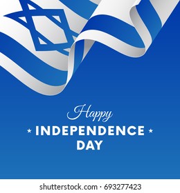 Banner or poster of Israel independence day celebration. Waving flag. Vector illustration.