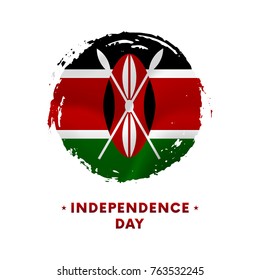 Banner or poster of Kenya Independence Day celebration. Waving flag of Kenya, brush stroke background. Vector illustration.