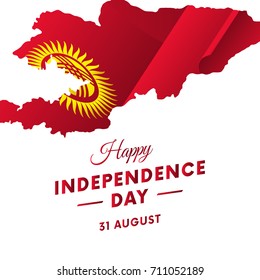 Banner or poster of Kyrgyzstan independence day celebration. Kyrgyzstan map. Waving flag. Vector illustration.