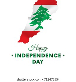 Banner or poster of Lebanon independence day celebration. Lebanon map. Waving flag. Vector illustration.