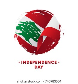 Banner or poster of Lebanon Independence Day celebration. Waving flag of Lebanon, brush stroke background. Vector illustration.