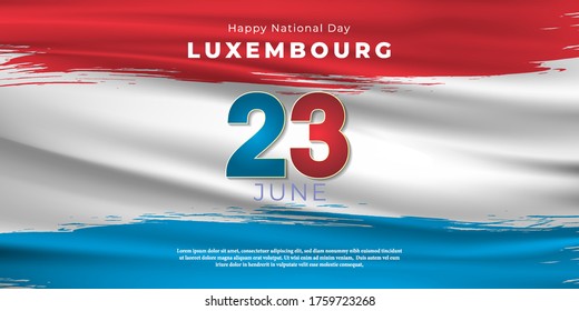 Banner or poster of Luxembourg National Day celebration. brush stroke, Waving flag. grunge brush flag illustration, Vector illustration.