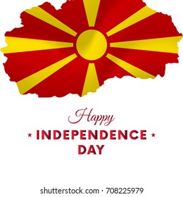 Banner or poster of Macedonia independence day celebration. Macedonia map. Waving flag. Vector illustration.