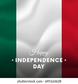 Banner or poster of Mexico independence day celebration. Waving flag. Vector illustration.