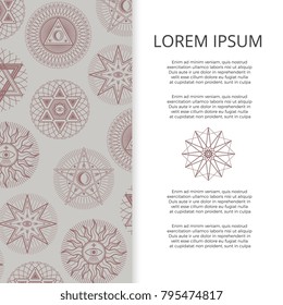 Banner or poster with mystery esoteric elements design. Vector illustration