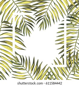 Banner, poster with palm leaves, jungle leaf. Beautiful vector floral tropical summer background. EPS 10
