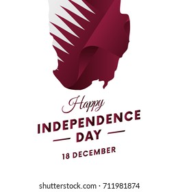 Banner or poster of Qatar independence day celebration. Qatar map. Waving flag. Vector illustration.