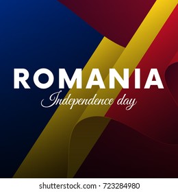 Banner or poster of Romania independence day celebration. Waving flag. Vector illustration.