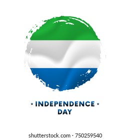 Banner or poster of Sierra Leone Independence Day celebration. Waving flag of Sierra Leone, brush stroke background. Vector illustration.