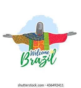 Banner, poster, sign, invitation Welcome to Brazil. A banner with the famous monument, a sculpture. Vector
 svg