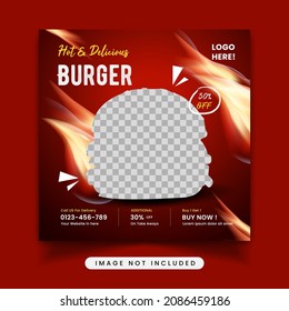 Banner, Poster, For Social Media Post, Modern Template Promotion With Hot And Delicious Theme. Red Background With Flame Ornament Design.