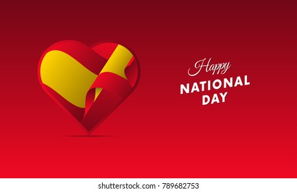 Banner or poster of Spain National Day celebration. Waving flag. Vector illustration.