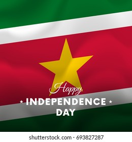 Banner or poster of Suriname independence day celebration. Waving flag. Vector illustration.