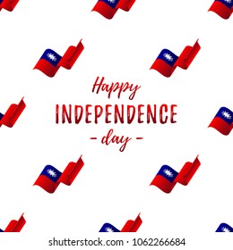 Banner or poster of Taiwan independence day celebration. Seamless pattern with waving flag. Taiwan flag. Vector illustration.