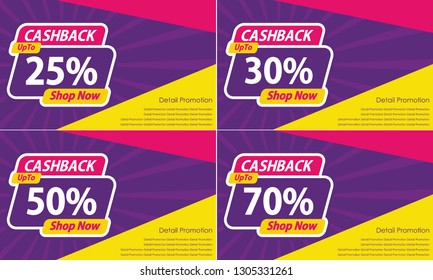 Banner and Poster Template Design Guaranteed Cashback up to 25%, 30%, 50%, 70% Vector illustration - Vector