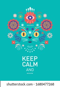 Banner, poster template. Head cat and text. Keep calm tagline