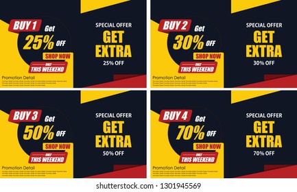 Banner and Poster This Weekend Special Offer Buy 2 Get Discount 30% Vector illustration - Vector