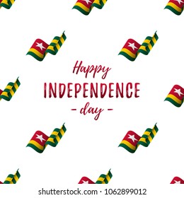 Banner or poster of Togo independence day celebration. Seamless pattern with waving flag. Togo flag. Vector illustration.