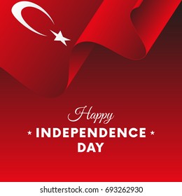 Banner or poster of Turkey independence day celebration. Waving flag. Vector illustration.