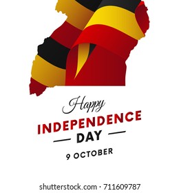 Banner or poster of Uganda independence day celebration. Uganda map. Waving flag. Vector illustration.