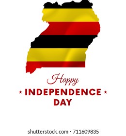 Banner or poster of Uganda independence day celebration. Uganda map. Waving flag. Vector illustration.