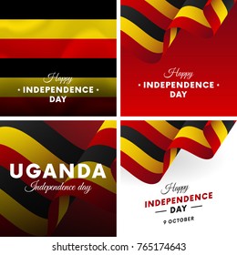 Banner or poster of Uganda independence day celebration. Super set. Waving flag. Vector illustration.