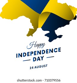 Banner or poster of Ukraine independence day celebration. Ukraine map. Waving flag. Vector illustration.