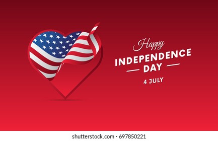 Banner or poster of USA independence day celebration. Waving flag. Vector illustration.