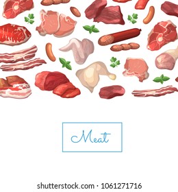 Banner and poster vector cartoon meat elements background illustration with place for text