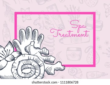 Banner and poster vector hand drawn spa elements background with place for text illustration