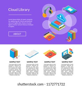 Banner and poster vector isometric online education icons landing page template illustration